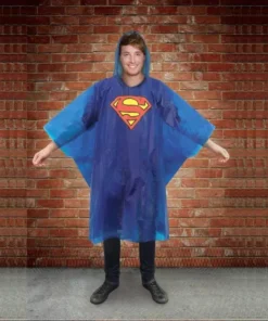 Poncho Superman - Poncho en plastique fin et étanche - Bleu - Mixte - Taille unique - Plastique